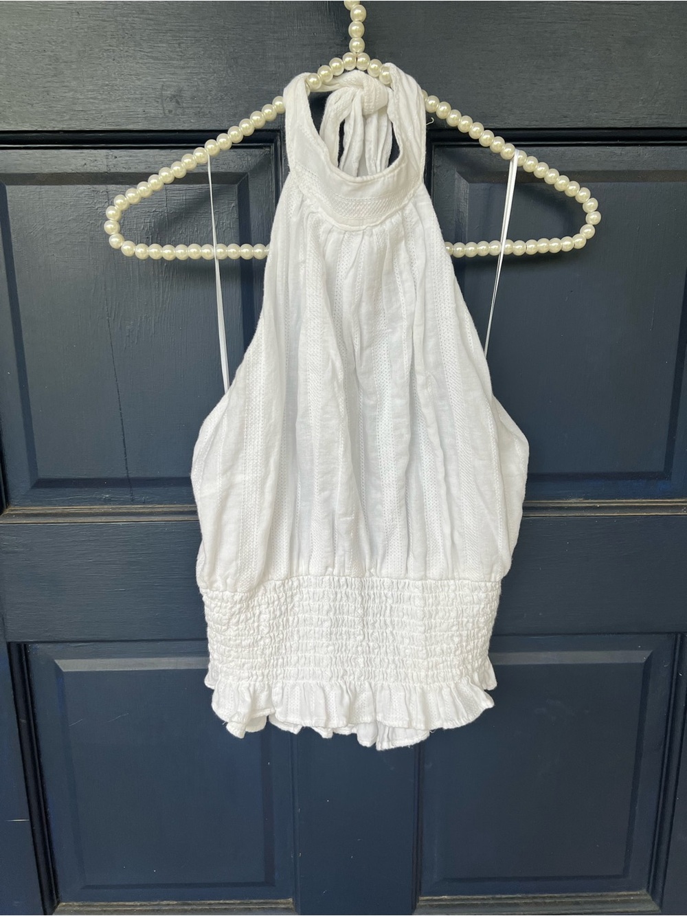 Abercrombie and Fitch White Halter Smocked Waist Women's Top